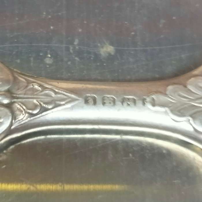 ANTIQUE STERLING SILVER 1800 clear Hallmarked Meat Serving fork intricately Embossed - ring handle