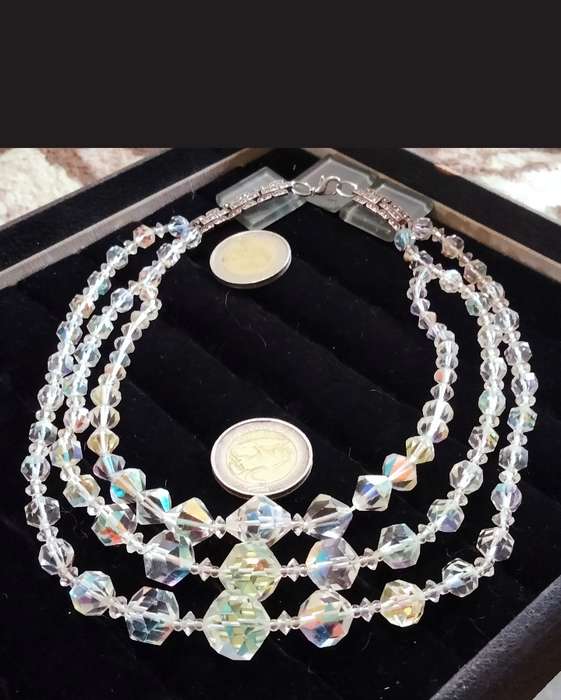 Necklace  - Aurora borealis 3 strand graduating CRYSTAL Mix Sizes Styles Clasp Marcasite Artisinal