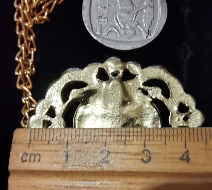 Necklace - Cameo Pendant gold tone on white metal embossed gold tone Lobster clasp metal chain