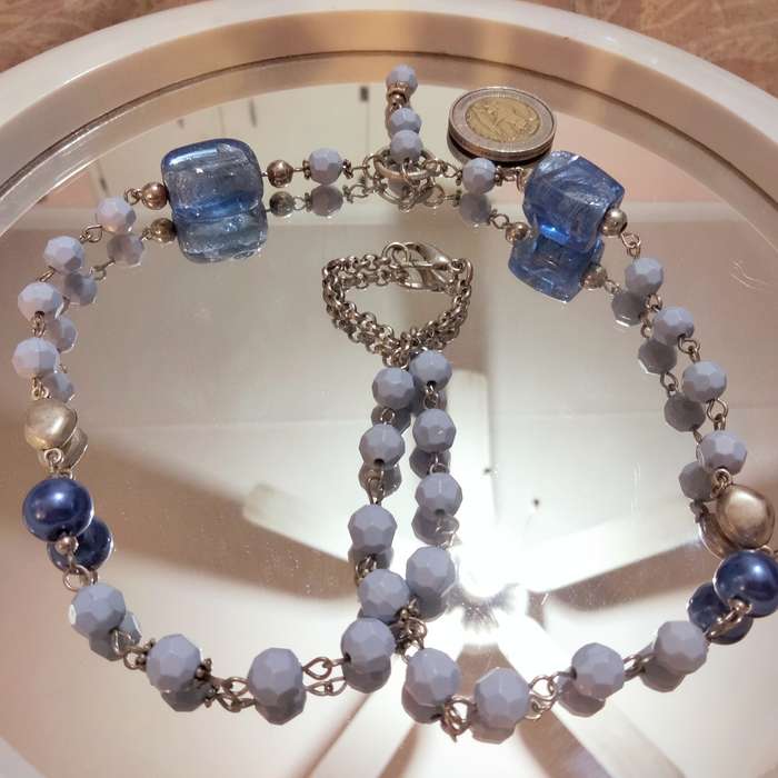 NECKLACE Italian glass foil lampwork 2 Big Blue+Synthetic+earrings LOOK at my BUY NOW - NO WAITING