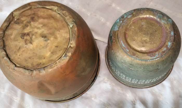 2 BRASS Planters embossed  SCOTTISH Art's+Craft Style Embossed ROSES 1