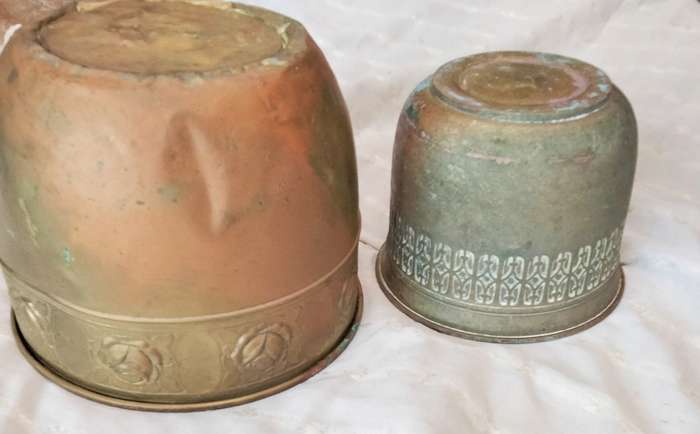 2 BRASS Planters embossed  SCOTTISH Art's+Craft Style Embossed ROSES 1