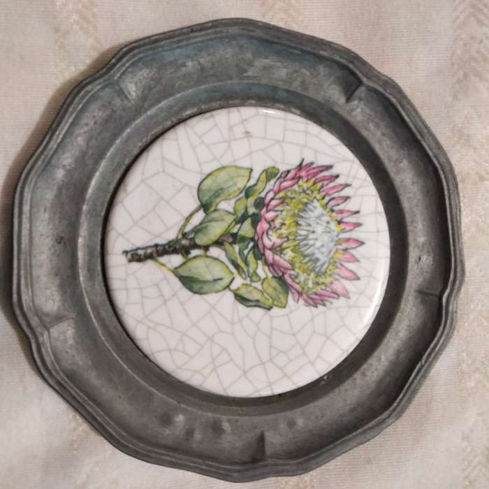 Pewter+tile 3 Drip Coasters Protea+butterfly+Flowers +LOOK at my BUY NOW listings NO WAITING