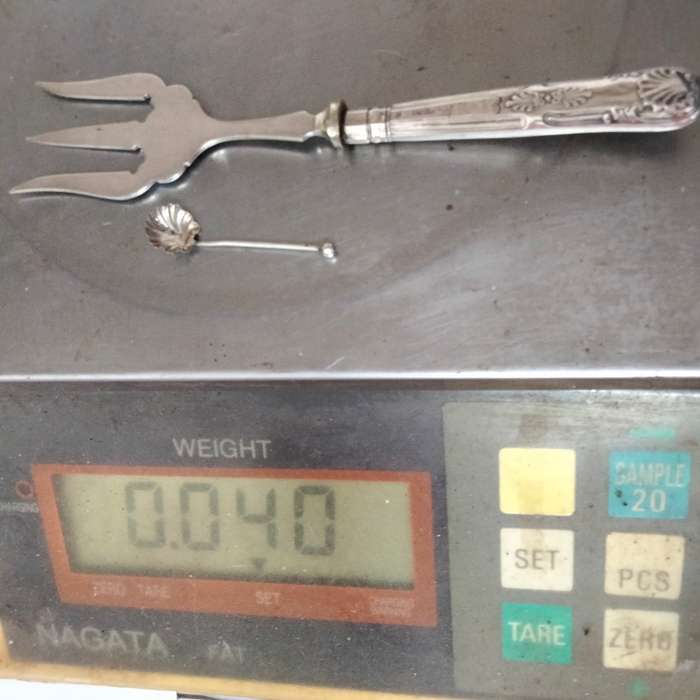 Antique Sterling Silver Bread fork+Spoon40 gr.-Open salt Sterling Silver Collar W. 34 gr. for 1 bid