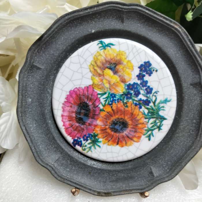 Pewter+tile 3 Drip Coasters Protea+butterfly+Flowers +LOOK at my BUY NOW listings NO WAITING