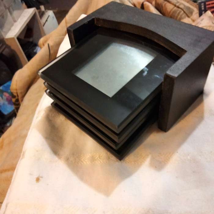 Coasters 4 mirror Drip Coasters+Stand-WoodLOOK at my BUY NOW listings NO WAITING Waiting