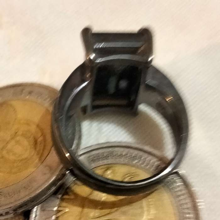 Dress RING Vintage Square dark composite stone - gunmetal tone