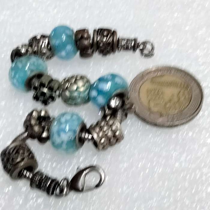 BRACELET Italian style 1 snake chain+ vintage charms and glass beads - silver tone metal core spacer