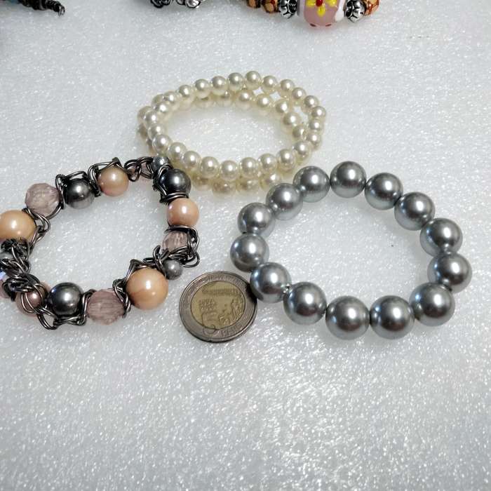 Bracelets 4 Stretch Faux Pearl 1 mix colours peach pink silver tone metal+2 cream 1 silver mix size