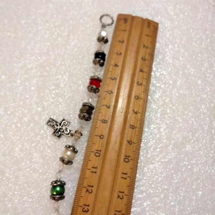 BRACELET 2- Metal stretch flowers middle Crystal+Toggle clasp glass beads+Cross+spacer silver tone