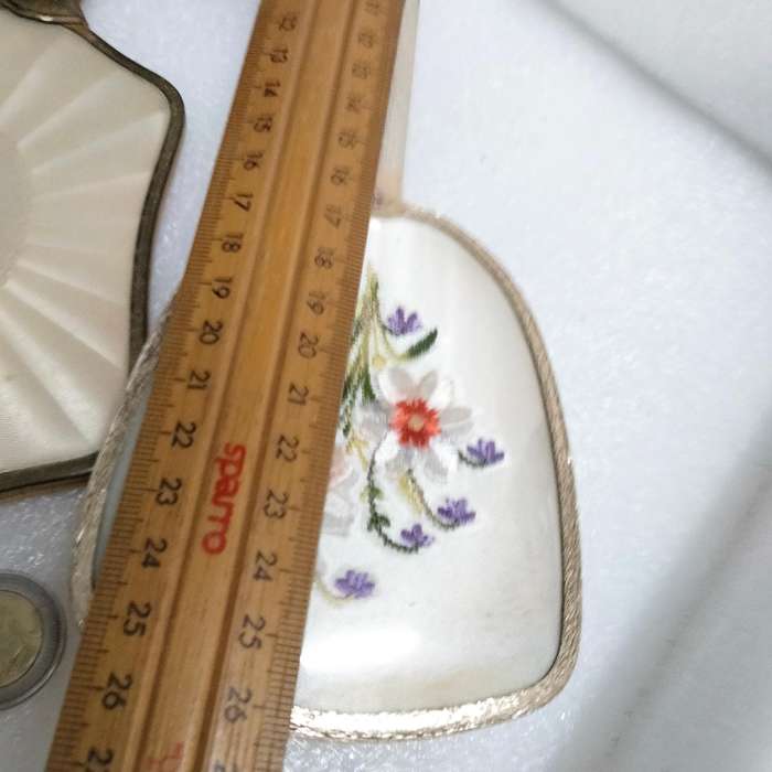 ENAMEL ROSE hand held mirror+ +Silver colour Back flowers  Vanity dressing table decor metal tone