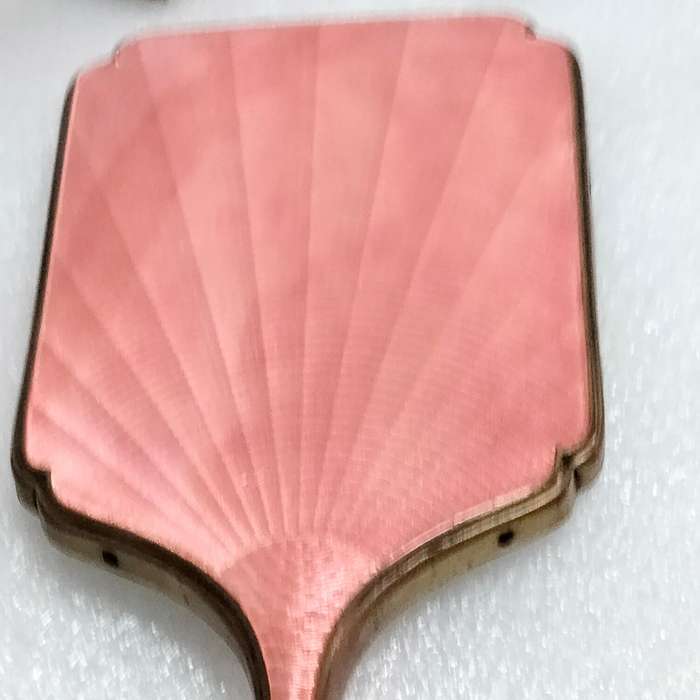 GUILLOCHE art deco  Sun burst Fan design Hand MIRROR  Vanity dressing table decor bevelled +FAN