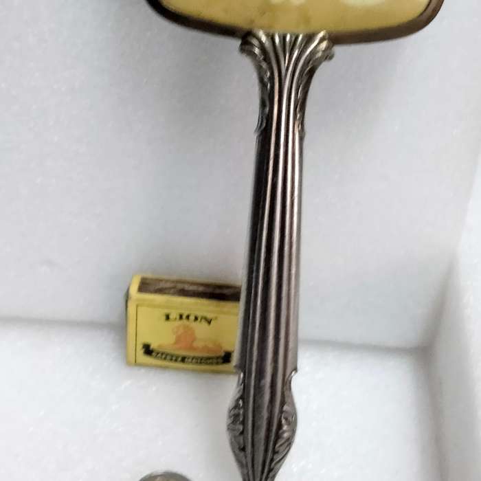 Yellow back Hand MIRROR  Art Deco style long metal handle