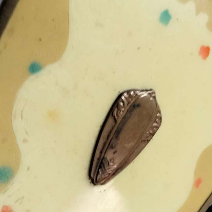 Yellow back Hand MIRROR  Art Deco style long metal handle