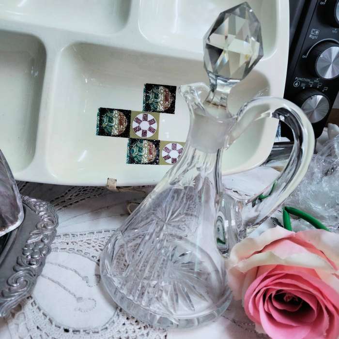 CARLTON WARE Snack Serving Dish 5 Division-Sunburst Butter dish+GLASS inner+Vinegar decanter