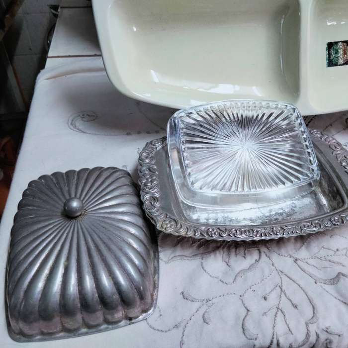 CARLTON WARE Snack Serving Dish 5 Division-Sunburst Butter dish+GLASS inner+Vinegar decanter