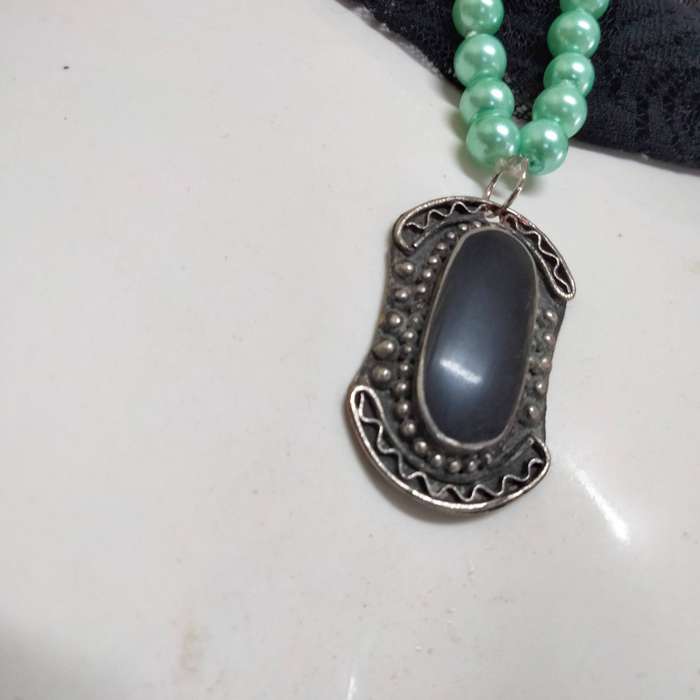 Pearls faux Aqua+Pendant Tibetan style Black onyx fauxLOOK At My BUY NOW LISTINGS NO WAITING
