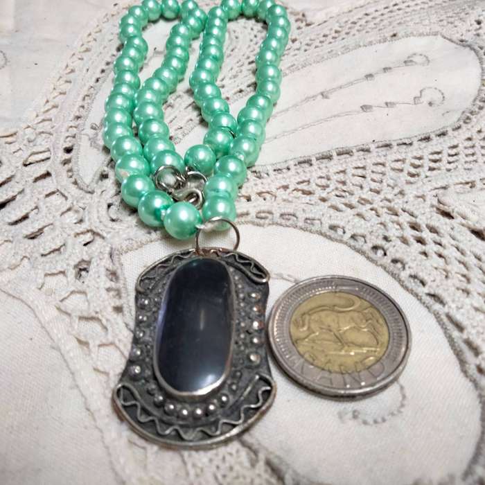 Pearls faux Aqua+Pendant Tibetan style Black onyx fauxLOOK At My BUY NOW LISTINGS NO WAITING