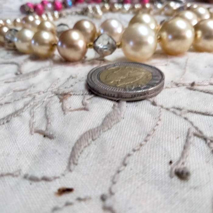 1 Necklace- vintage bib 2 strand faceted cut crystal clear+graduating faux Pearls