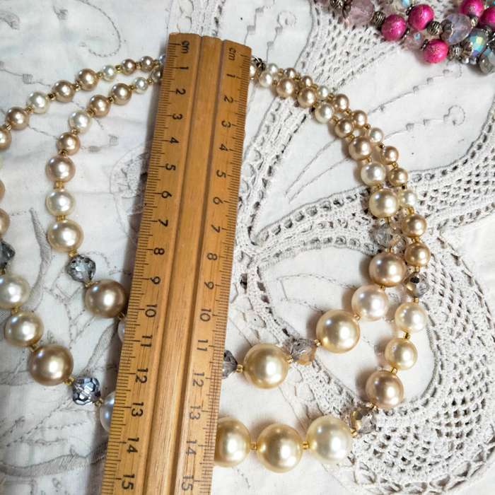 1 Necklace- vintage bib 2 strand faceted cut crystal clear+graduating faux Pearls