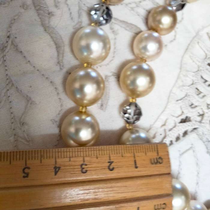 1 Necklace- vintage bib 2 strand faceted cut crystal clear+graduating faux Pearls
