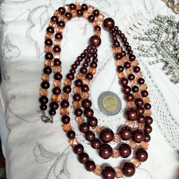 NECKLACE Bib  purple glass beads interspaced square lighter LOOK at my BUY NOW LISTINGS NO WAITING