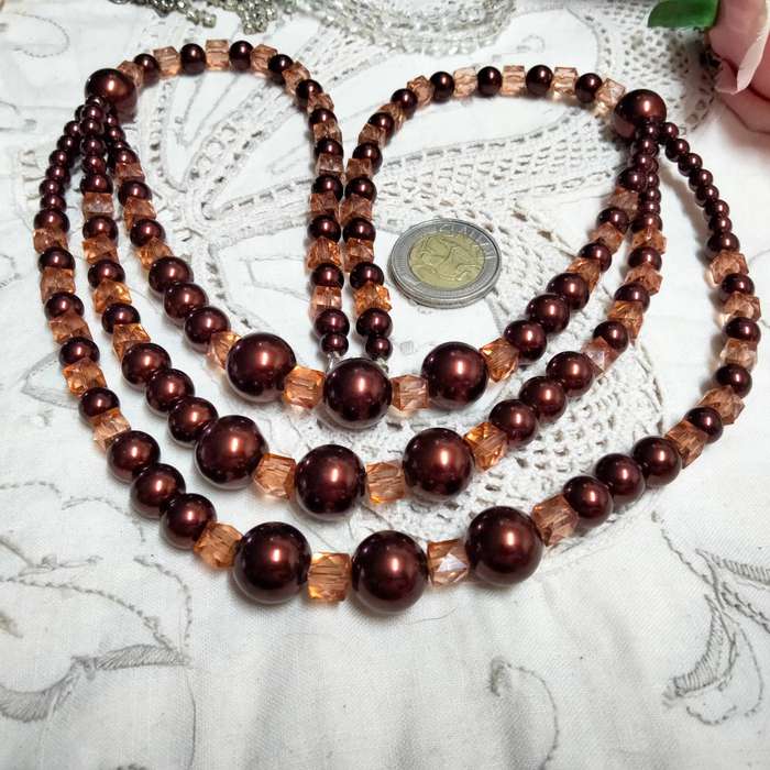 NECKLACE Bib  purple glass beads interspaced square lighter LOOK at my BUY NOW LISTINGS NO WAITING