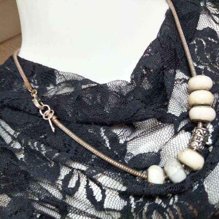 Vintage  Necklace1960s Marbled beads core Sterling Silver stamped 925 +Snake Silver tone chain