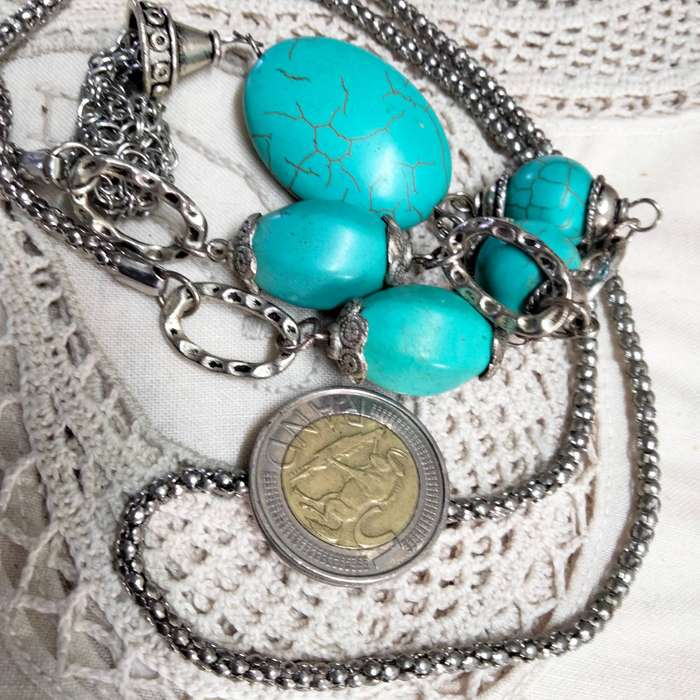 Necklace Torquoise different shapes sizes dangles magnetic Look at my Buy Now listings No Waiting