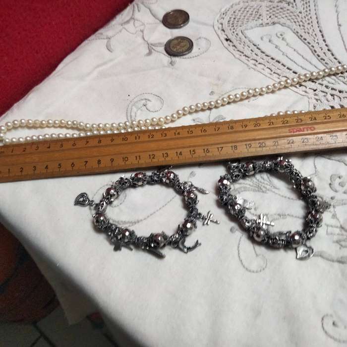 Bracelets 2 Stretch charms silver colour+Purse pearls fauxLOOK at my Buy Now items No Waiting