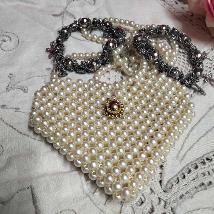 Bracelets 2 Stretch charms silver colour+Purse pearls fauxLOOK at my Buy Now items No Waiting