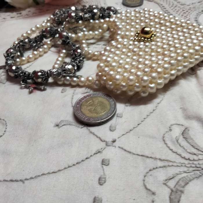 Bracelets 2 Stretch charms silver colour+Purse pearls fauxLOOK at my Buy Now items No Waiting