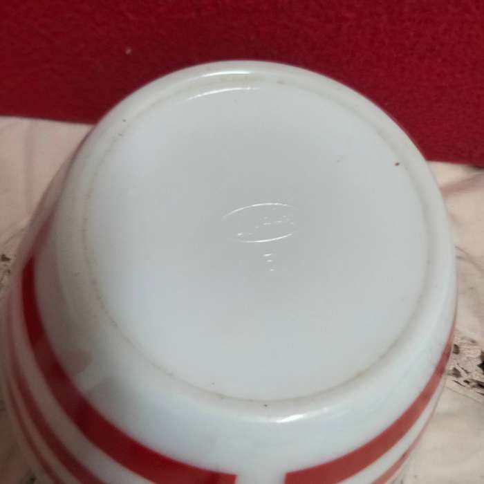 3  Mixing bowls Milk Glass Red stripe 2 OPALEX+1 bottom stamp 13LOOK At My BUY NOW - NO WAITING