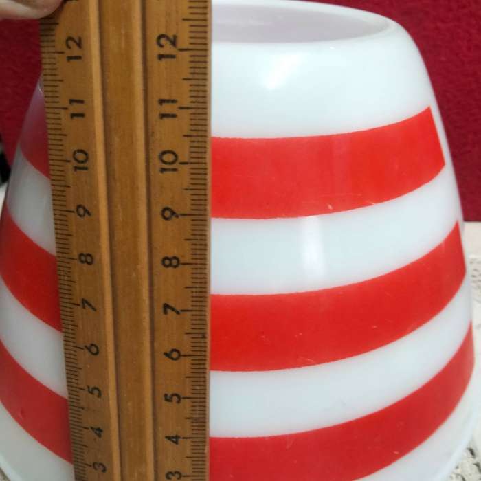 3  Mixing bowls Milk Glass Red stripe 2 OPALEX+1 bottom stamp 13LOOK At My BUY NOW - NO WAITING
