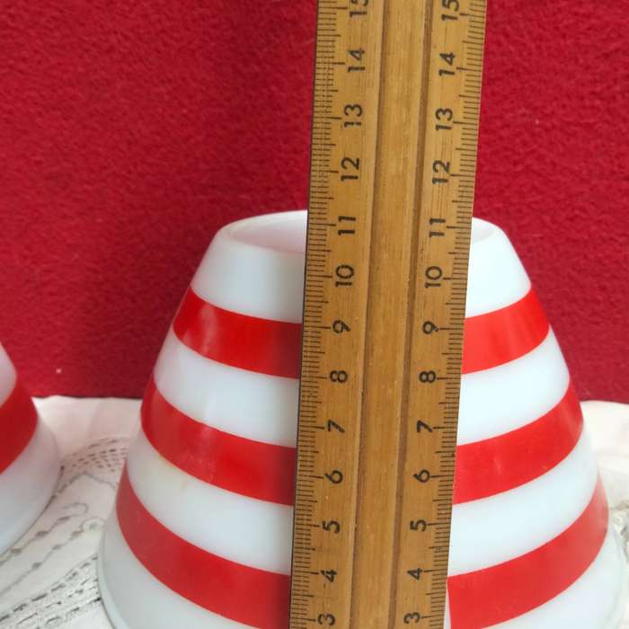 3  Mixing bowls Milk Glass Red stripe 2 OPALEX+1 bottom stamp 13LOOK At My BUY NOW - NO WAITING