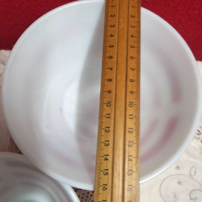 3  Mixing bowls Milk Glass Red stripe 2 OPALEX+1 bottom stamp 13LOOK At My BUY NOW - NO WAITING