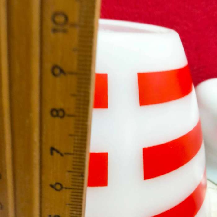 4 Milk Glass Mixing Bowls-Sunbeam 22-2Red Stripe 1no.13 no maker+sauceLOOK At My BUY NOW  NO WAITING
