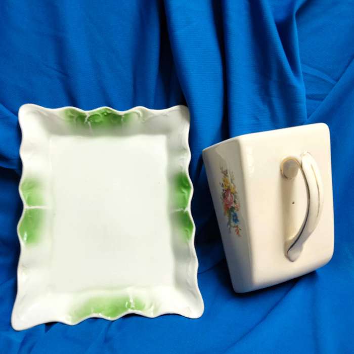 Vintag ceramic mix-Cheese or butter dome+square plate scallop Edge At My BUY NOW items NO WAITING