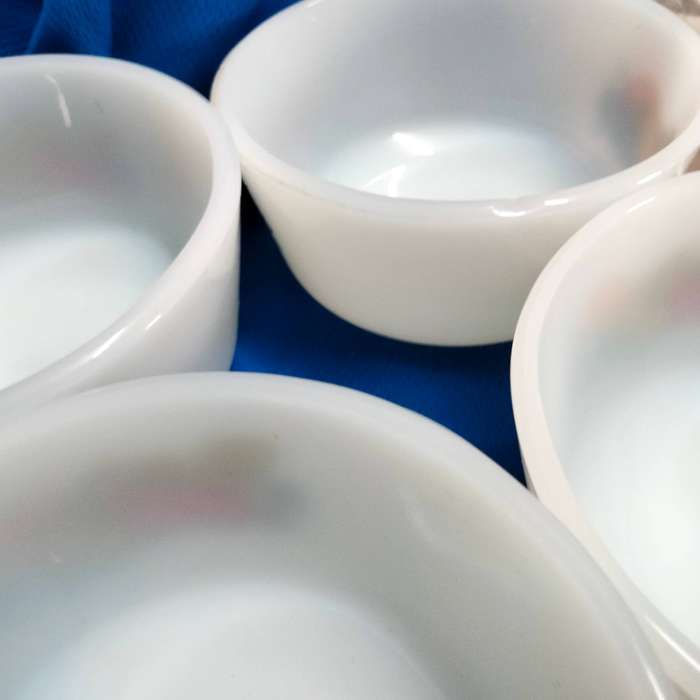 JAJ Cottage Rose Miilk glass Mixing Bowl+6 FIREKING anchorHocking bowlsLOOK At My BUY NOW-NO WAITING