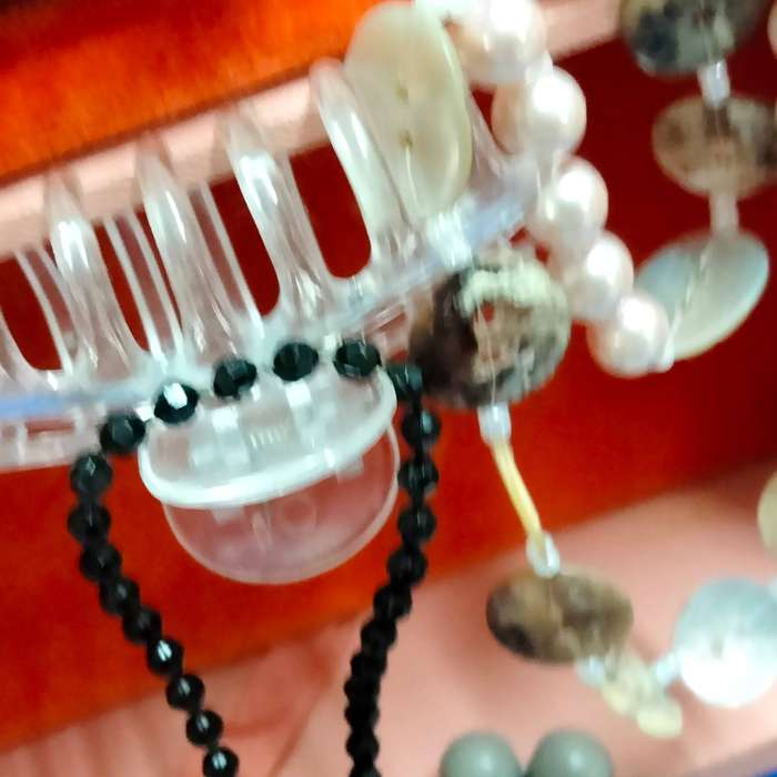 9 items Jewellery box 2 Necklaces Mother of pearl+black Crystals Jet 4 bracelet+1 angel+1 hairclip