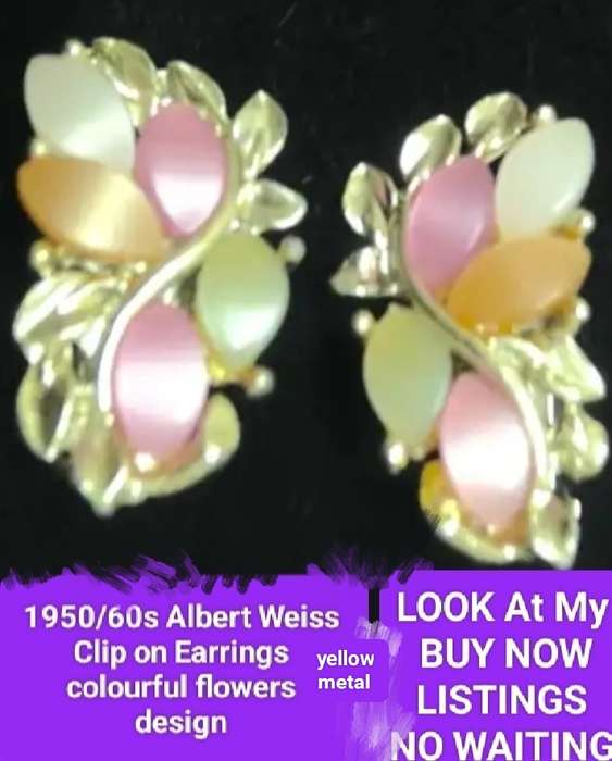 1950/60`s Albert WEISS signed Earrings Clip on metal Look at my Buy Now listings No Waiting