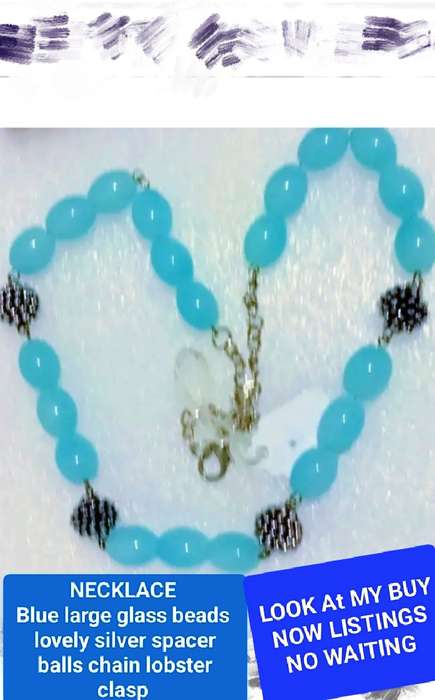 Necklace  blue glass beads Look at my Buy Now - No Waiting
