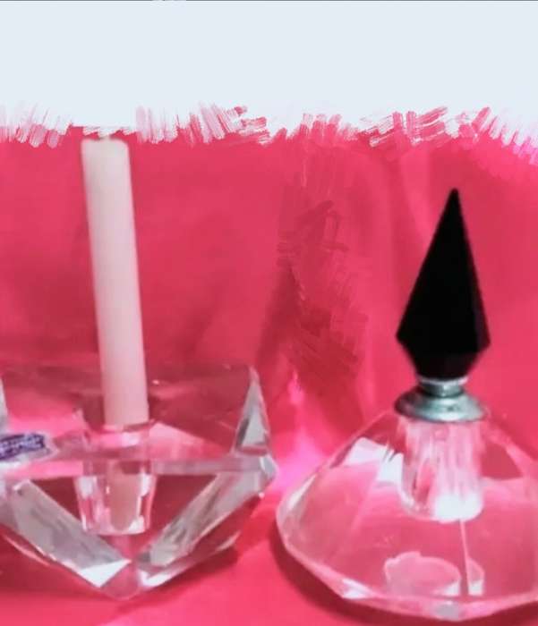 Art Deco bottle-Crystal Cut Glass Black finial dauber+Candle holder