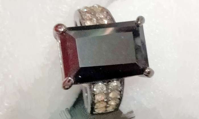 Dress RING Vintage Square dark composite stone - gunmetal tone