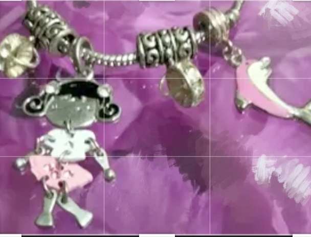 BRACELET Italian style 1-Dangle girl charm enameled pink+ black+Crystals+1 fish pink enameled+spacer