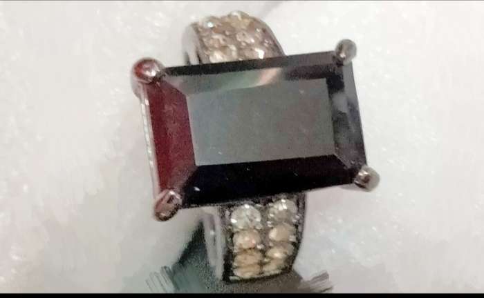 Dress RING Vintage Square dark composite stone - gunmetal tone