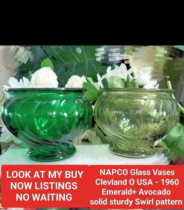 2 1960 NAPCO Glass Clevland O USA Vases  Swirl pattern LOOK At My BUY NOW Listings NO WAITING