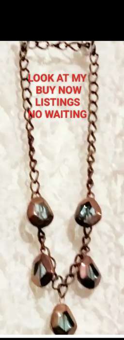 NECKLACE mod metal chain Glass beads Blue+Copper LOOK At My BUY NOW-NO WAITING