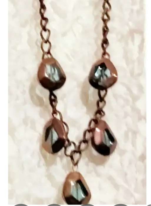 NECKLACE mod metal chain Glass beads Blue+Copper LOOK At My BUY NOW-NO WAITING