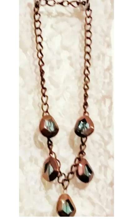 NECKLACE mod metal chain Glass beads Blue+Copper LOOK At My BUY NOW-NO WAITING